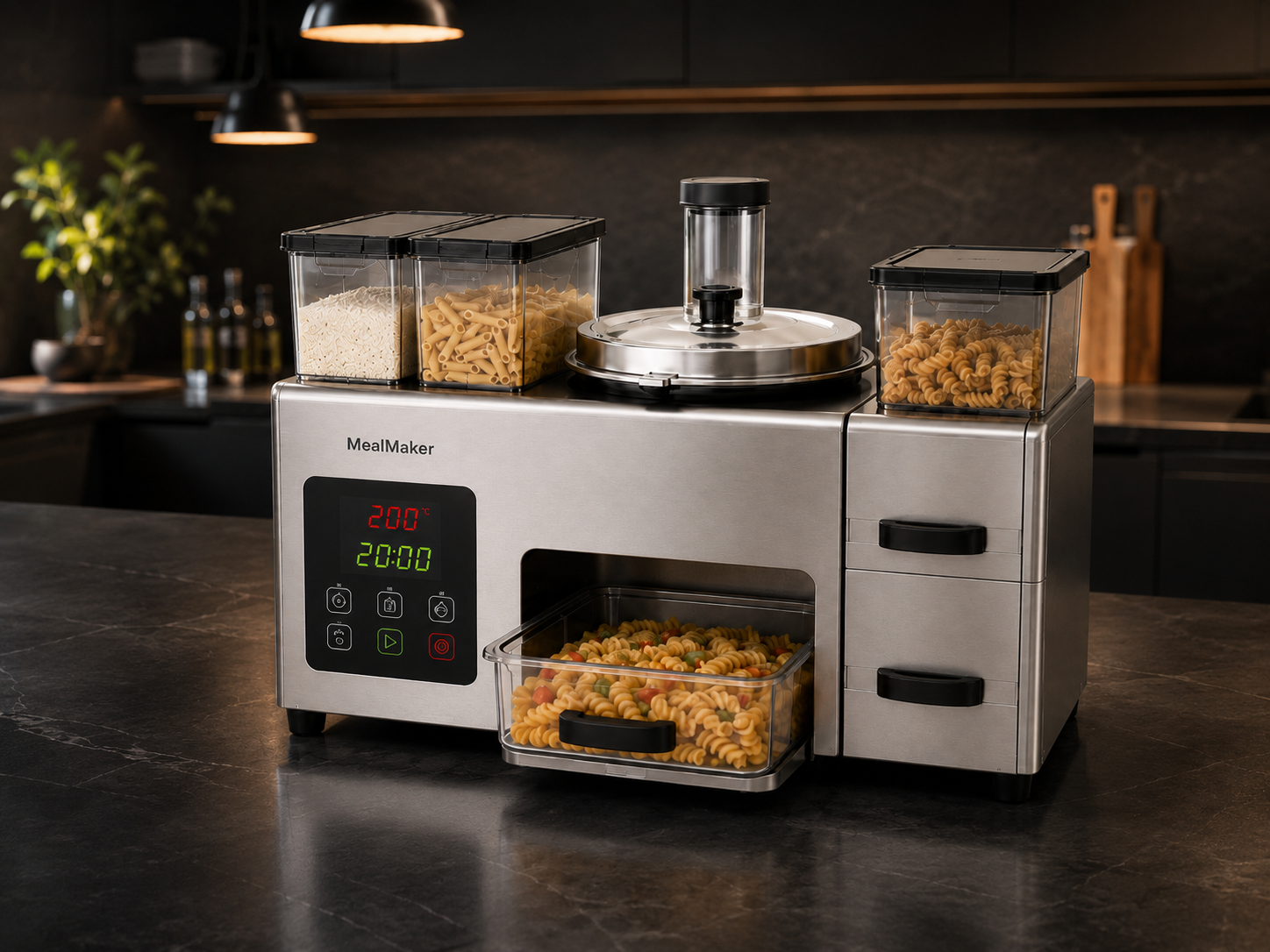 MealMaker Countertop concept in a dark modern kitchen
